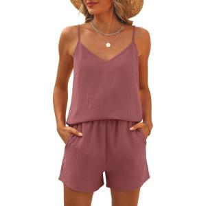 Caracilia Womens 2 Piece Lounge Sets Summer Outfits V Neck Tank Top Short Matching Set Casual Travel Beach Vacation Clothes(Dusty Rose)