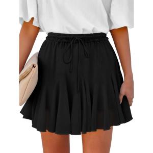 Caracilia Flowy Skorts for Women Summer High Waist Ruffle Pleated Boho Mini Skirts 2026 Casual Chiffon Beach Short Skirt(Black)