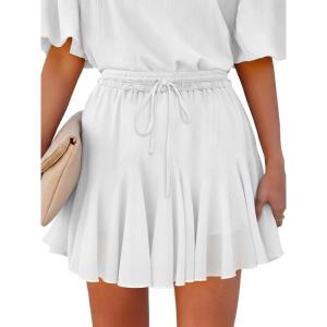 Caracilia Flowy Skorts for Women Summer High Waist Ruffle Pleated Boho Mini Skirts 2026 Casual Chiffon Beach Short Skirt(White)