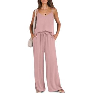 Caracilia 2 Piece Sets for Women Summer Travel Outfits Lounge Tank Top Wide Leg Pants Set 2026 Beach Vacation Clothes(Pink)