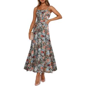 Caracilia Maxi Dresses for Women Formal Mesh Spaghetti Strap Cocktail Wedding Guest Party Floral Flowy Dress 2026 Summer(Floral Pastels)