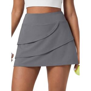 Caracilia Women’s Tennis Golf Skirt Mini Skorts with Pockets Summer Flowy Layered Athletic Skirts Built-in Shorts Clothes(Dark Grey)
