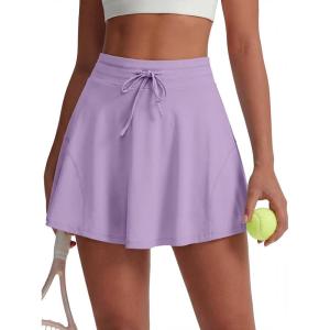 Caracilia Womens Tennis Skirts Athletic Mini Skort 2026 High Waisted Drawstring Golf Workout Pickleball Skirt Built in Shorts(Light Purple)