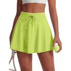 Caracilia Womens Tennis Skirts Athletic Mini Skort 2026 High Waisted Drawstring Golf Workout Pickleball Skirt Built in Shorts(Neon Green)