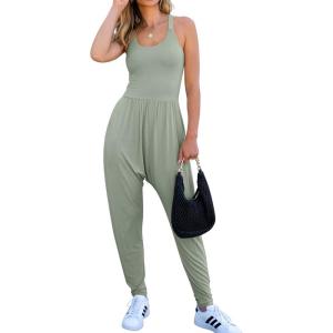 Caracilia Women Jumpsuits 2026 Summer Sleeveless Backless Tank Top Rompers Yoga Gym Workout Jumper One Piece Outfits(Army Green)