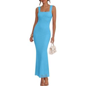 Caracilia Dresses for Women Summer 2026 Sleeveless Mesh Bodycon Floral Maxi Formal Wedding Guest Dress Party Spring(Sky Blue)