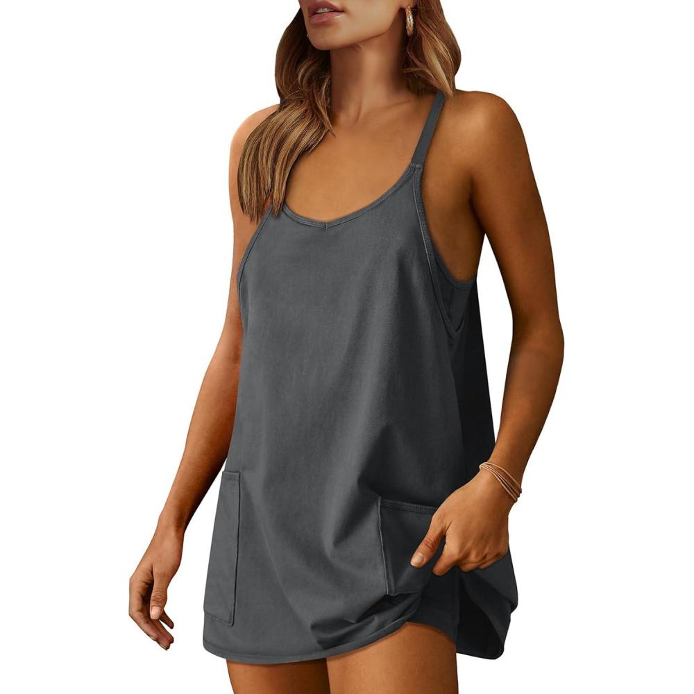imageANRABESS Women Athletic Dress Summer Tennis Workout Active Sports Mini Romper Dress Built in Shorts Travel Vacation ClothesGray