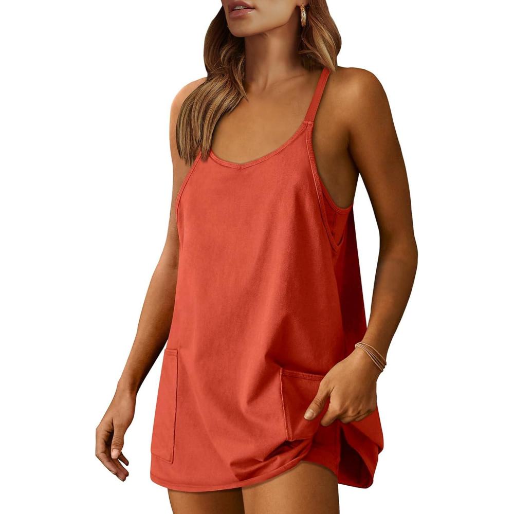 imageANRABESS Women Athletic Dress Summer Tennis Workout Active Sports Mini Romper Dress Built in Shorts Travel Vacation ClothesRed