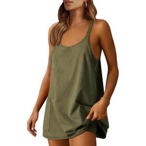 ANRABESS Women Athletic Dress Summer Tennis Workout Active Sports Mini Romper Dress Built in Shorts Travel Vacation Clothes(Army Green)