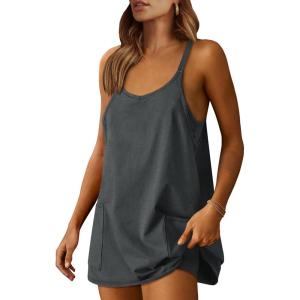 ANRABESS Women Athletic Dress Summer Tennis Workout Active Sports Mini Romper Dress Built in Shorts Travel Vacation Clothes(Deep Gray)