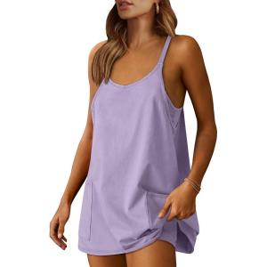ANRABESS Women Athletic Dress Summer Tennis Workout Active Sports Mini Romper Dress Built in Shorts Travel Vacation Clothes(Light Purple)