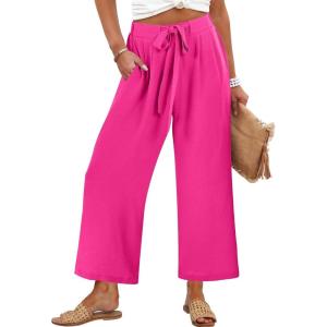 Caracilia Womens Wide Leg Palazzo Pants Cropped High Waisted 2026 Summer Casual Loose Lounge Flowy Travel Work Trousers(Hot Pink)