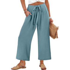 Caracilia Womens Wide Leg Palazzo Pants Cropped High Waisted 2026 Summer Casual Loose Lounge Flowy Travel Work Trousers(Lake)