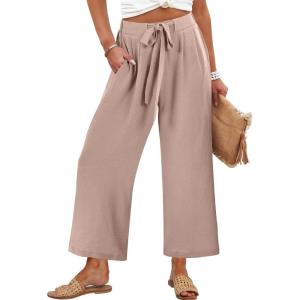 Caracilia Womens Wide Leg Palazzo Pants Cropped High Waisted 2026 Summer Casual Loose Lounge Flowy Travel Work Trousers(Light Camel)