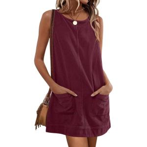 Caracilia Womens Corduroy Dress,Sleeveless Overalls,Spring Pinafore Skirtalls Jumper,Cozy Stylish for Daily Work Travel(Burgundy)