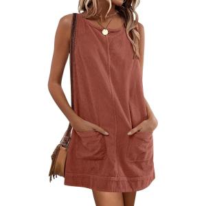 Caracilia Womens Corduroy Dress,Sleeveless Overalls,Spring Pinafore Skirtalls Jumper,Cozy Stylish for Daily Work Travel(Rust Brown)