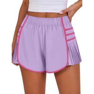 Caracilia Women Running Shorts Flowy Pleated Athletic Shorts Summer High Waisted Tennis Sporty Workout Gym Shorts(Purple)