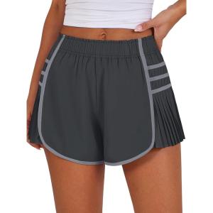 Caracilia Pleated Shorts for Women，Walking Running Shorts，for Sporty Gym Tennis，Lightweight & Breathable， Pickle Ball Outfits(Dark Grey)