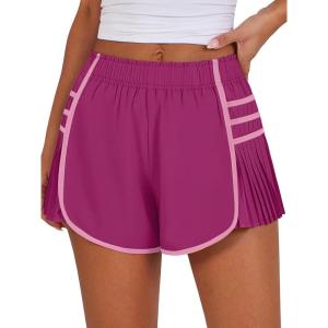 Caracilia Pleated Shorts for Women，Walking Running Shorts，for Sporty Gym Tennis，Lightweight & Breathable， Pickle Ball Outfits(Dark Hot Pink)