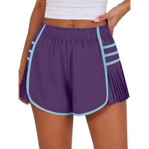 Caracilia Pleated Shorts for Women，Walking Running Shorts，for Sporty Gym Tennis，Lightweight & Breathable， Pickle Ball Outfits(Dark Purple)