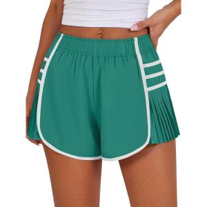 Caracilia Pleated Shorts for Women，Walking Running Shorts，for Sporty Gym Tennis，Lightweight & Breathable， Pickle Ball Outfits(Green)