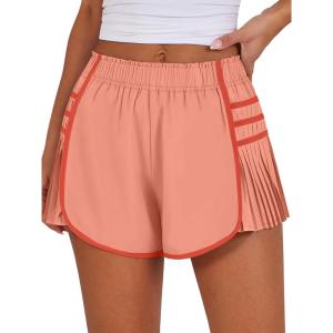 Caracilia Pleated Shorts for Women，Walking Running Shorts，for Sporty Gym Tennis，Lightweight & Breathable， Pickle Ball Outfits(Light Orange)