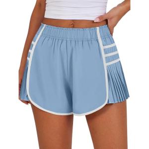 Caracilia Pleated Shorts for Women，Walking Running Shorts，for Sporty Gym Tennis，Lightweight & Breathable， Pickle Ball Outfits(Sky)