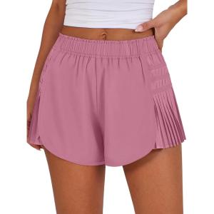 Caracilia Pleated Shorts for Women，Walking Running Shorts，for Sporty Gym Tennis，Lightweight & Breathable， Pickle Ball Outfits(Solid Summerred)