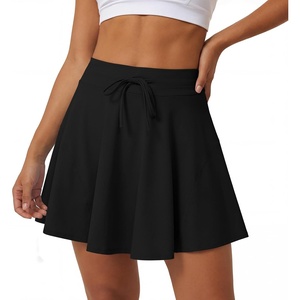 Caracilia Women’s Athletic Tennis Skort, Drawstring High Waisted Built-in Shorts, Casual Skirt for Summer Daily Wear & Sports(Black)