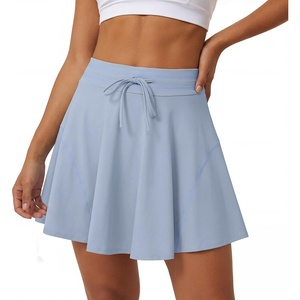 Caracilia Women’s Athletic Tennis Skort, Drawstring High Waisted Built-in Shorts, Casual Skirt for Summer Daily Wear & Sports(Light Blue)