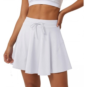 Caracilia Women’s Athletic Tennis Skort, Drawstring High Waisted Built-in Shorts, Casual Skirt for Summer Daily Wear & Sports(White)