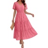 image:imageCaracilia Womens Summer Short Sleeve Floral Maxi Dress  Boho V Neck Flowy Casual Long Midi DressesWedding Guest Beach Vacation Tea Party Church Bridal ShowerTiered Smocked WaistWatermelon